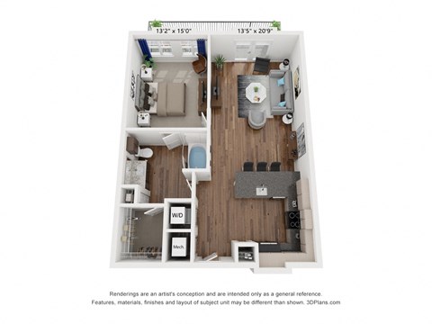 Floor plan for 1 bed, 1 bath, 775 sqft